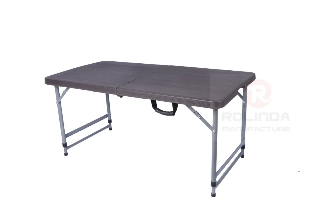 Black Wood Grain Fold in Half Table Adjustable Telescopic Height