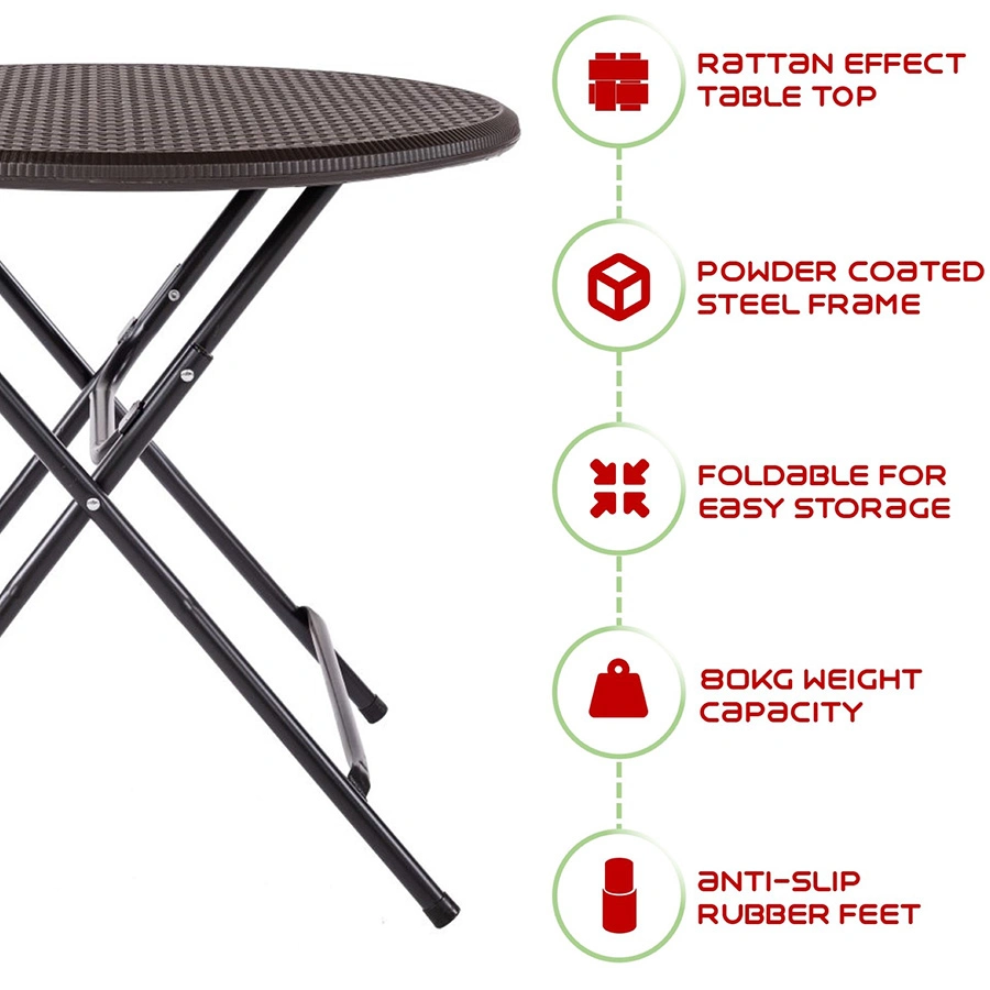 Cheap 80 Cm Brown Coffee Tea Drinks Rattan Plastic Round Folding Table for Patio