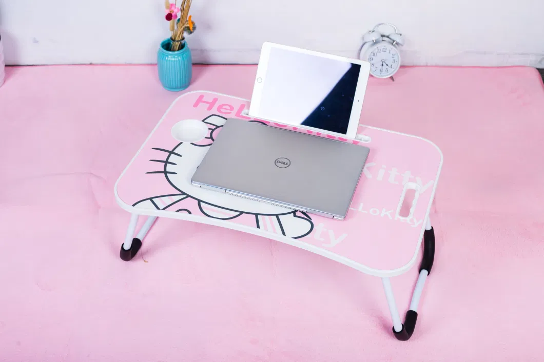 Save Space Colorful Children Study Foldable Standing Desk Laptop Folding Laptop Table for Bed with Cup Holder and Handle Reading Book