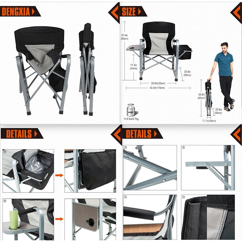 Folding Camping Chair Heavy Duty with Side Tables and Cooler Bag Director&prime; S Chair Outdoor Camp Chair