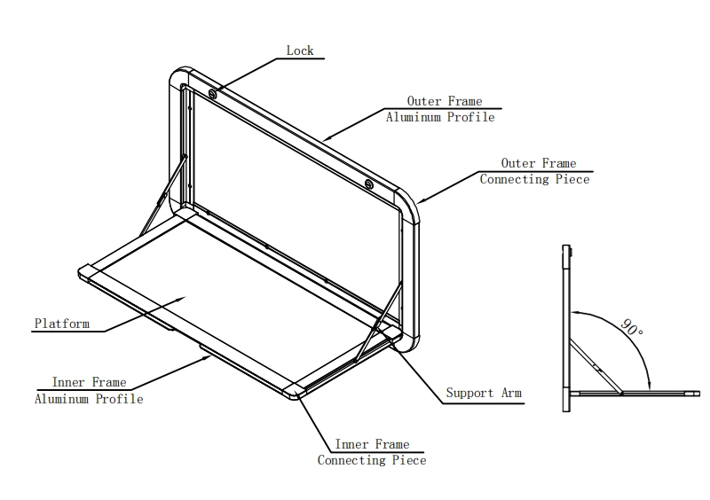 800X400mm Good Price Custom Size Folding Black Caravan Trailer External Picnic Table