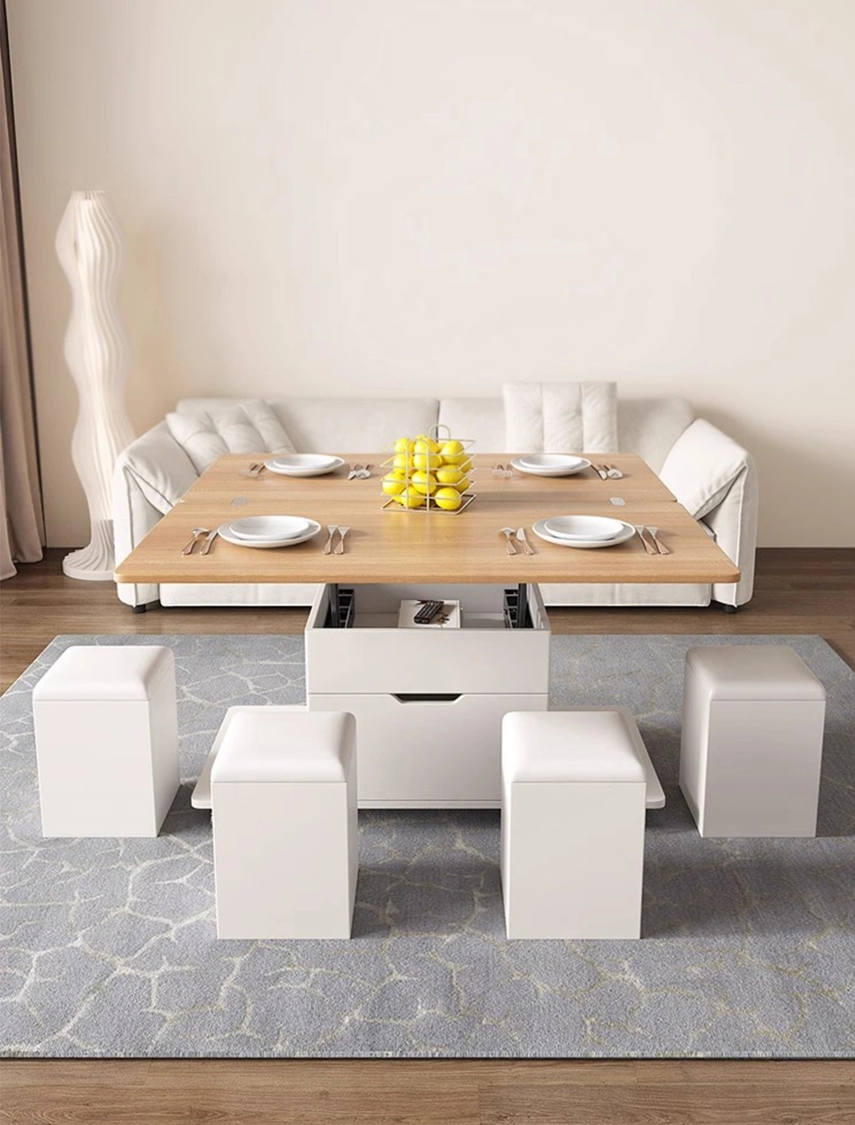 Modern Living Room Furniture Multifunctional Square Extendable Center Table Wooden Folding Coffee Table