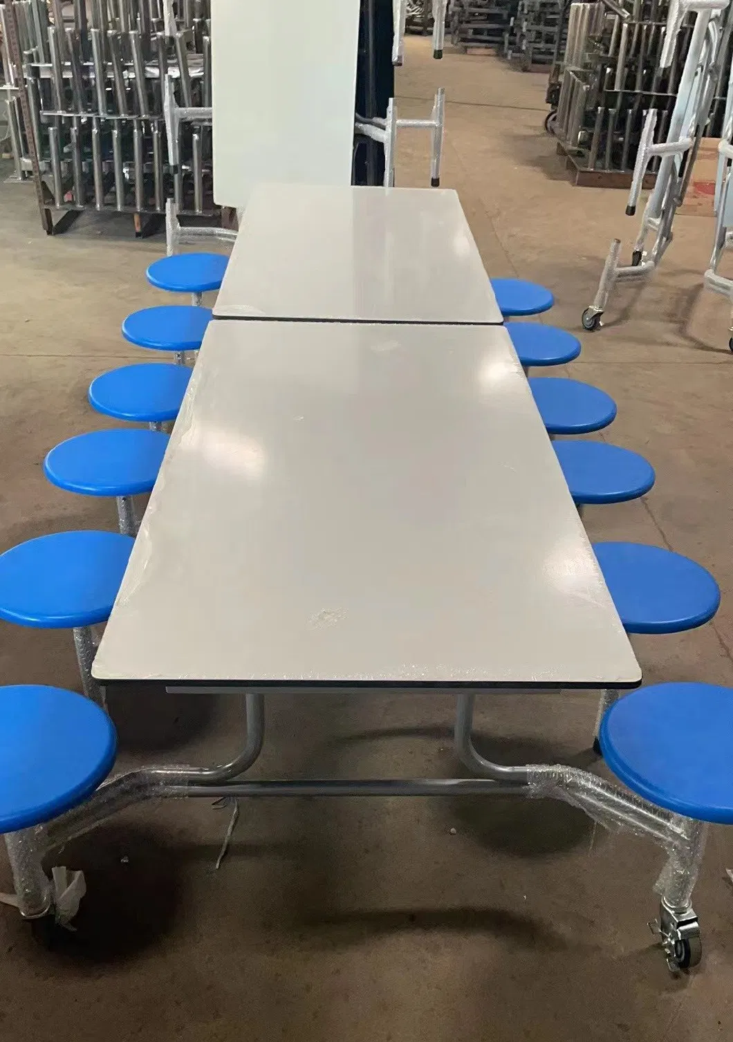 Zoifun Wholesale Canteen Furniture Plastic 12 Seats Rectangle Foldable Wooden Dining Cafeteria Canteen Table and Chair