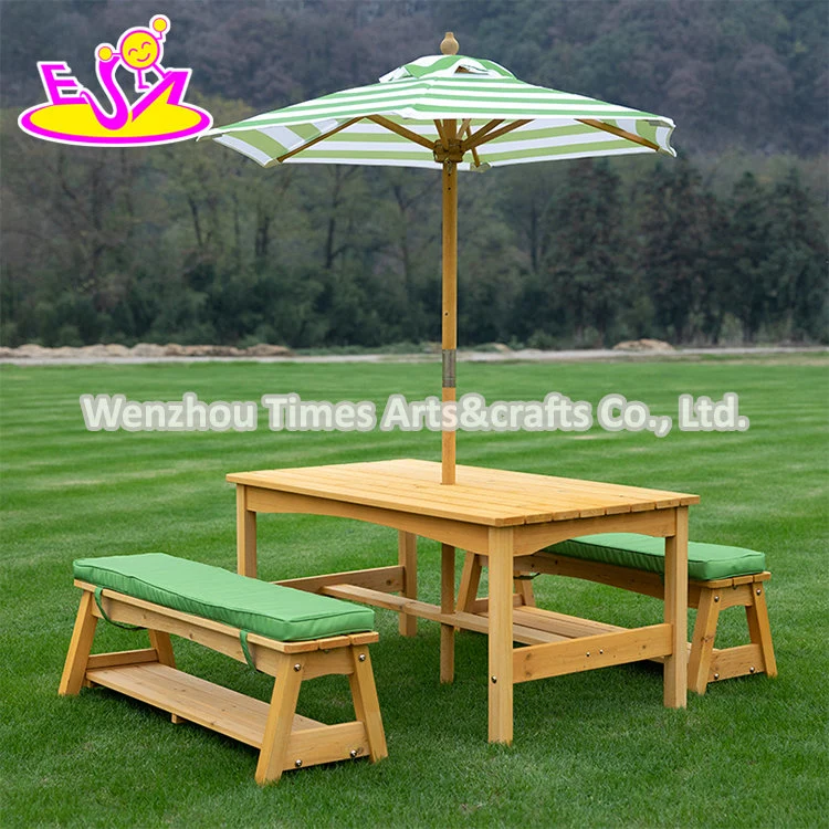 Hot Selling Kids Outdoor Wooden Picnic Table and Chair Set with Umbrella W01d273