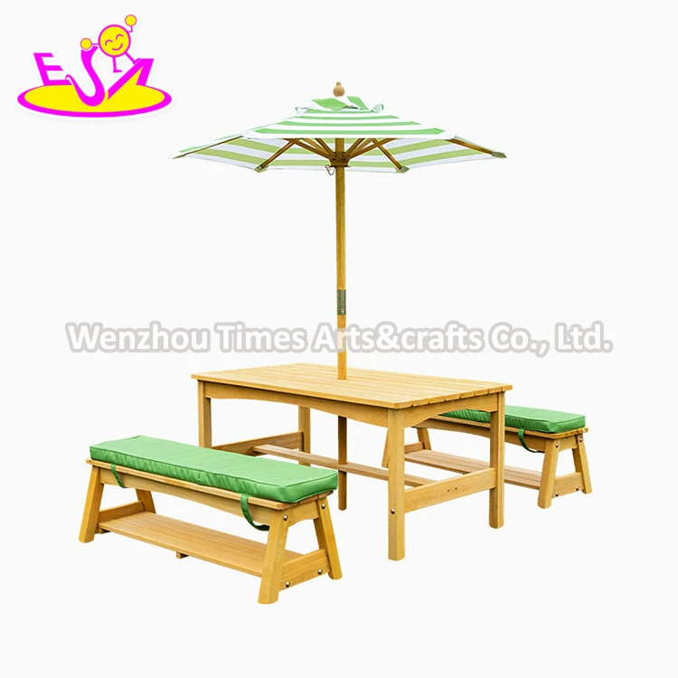 Hot Selling Kids Outdoor Wooden Picnic Table and Chair Set with Umbrella W01d273