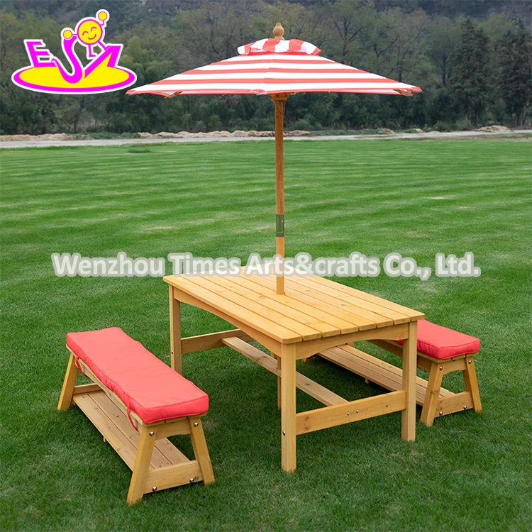 Hot Selling Kids Outdoor Wooden Picnic Table and Chair Set with Umbrella W01d273