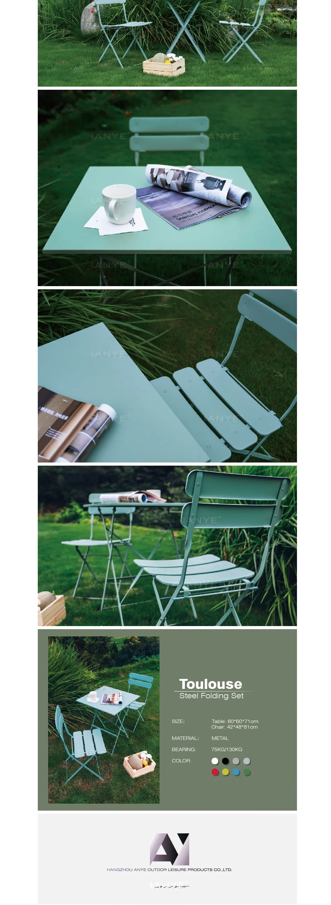 Metal Outdoor Modern Furniture Portable Folding Coffee Table and Chair for Garden Casual