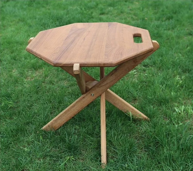 Teakwood Octagonal Side Table Outdoor Patio Self-Drive Camping Picnic Portable Folding Table