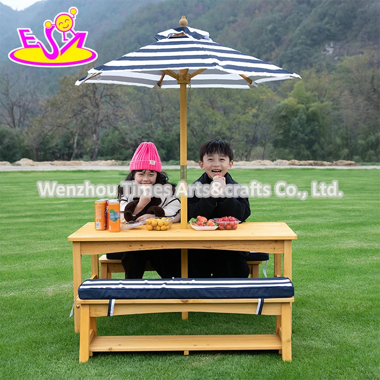 Hot Selling Kids Outdoor Wooden Picnic Table and Chair Set with Umbrella W01d273