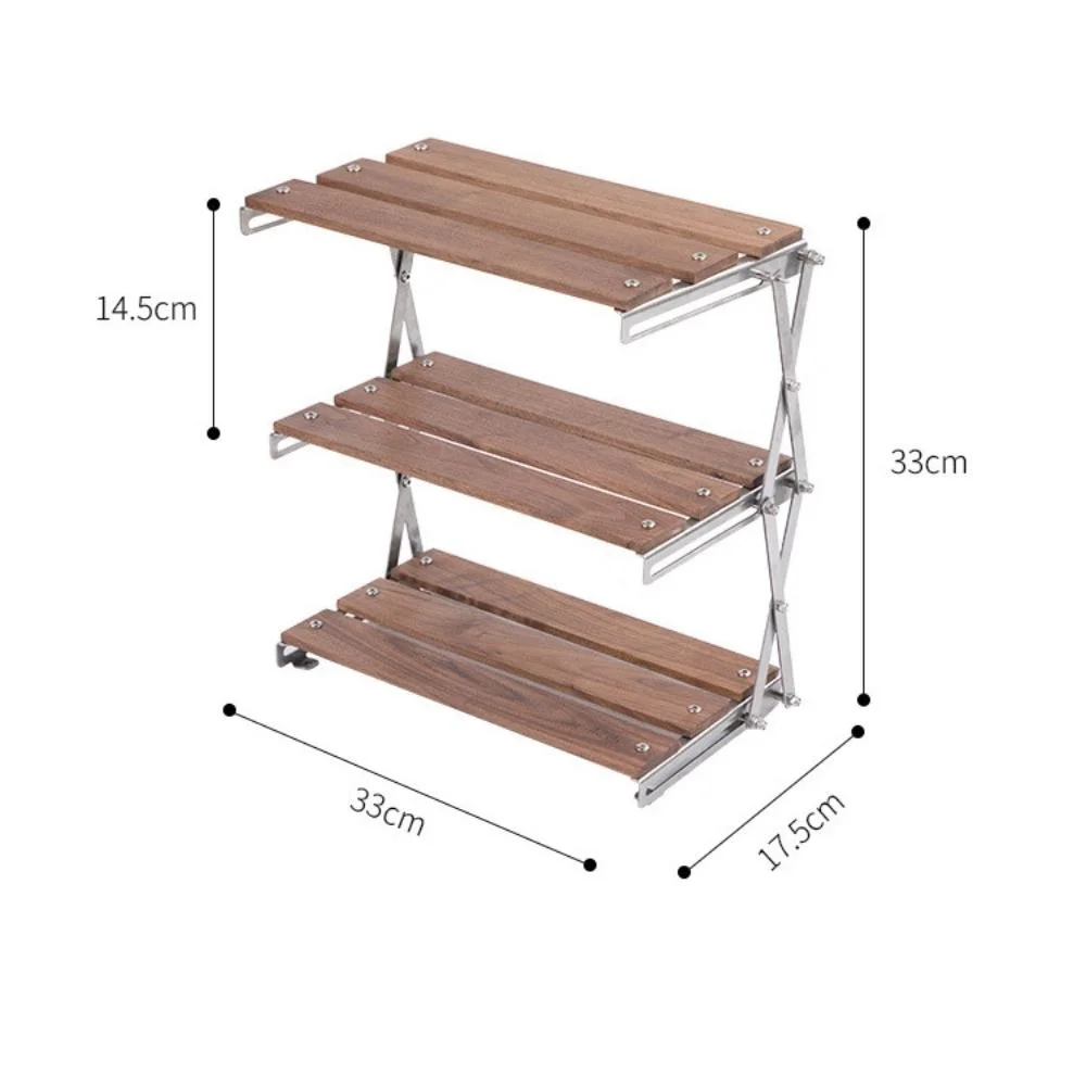 Camping Table Outdoor Portable Picnic Camping Desk 3 Layered Folding Wooden Table Rack Convenient Necessities for BBQ Grill Cooking Bl20037