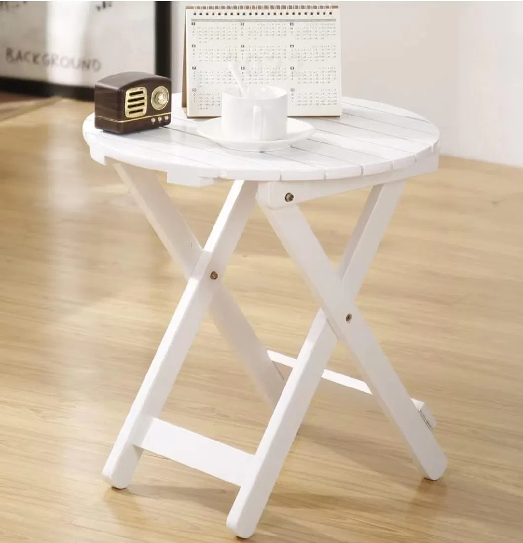 Modern Outdoor White Wood Small Adirondack Portable Plant Small Stand Round Folding Side Table