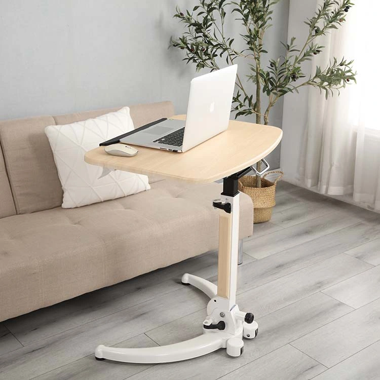 OEM Adjustable Height Folding Patient Overbed Dining Table with Wooden Firm and Stable Base