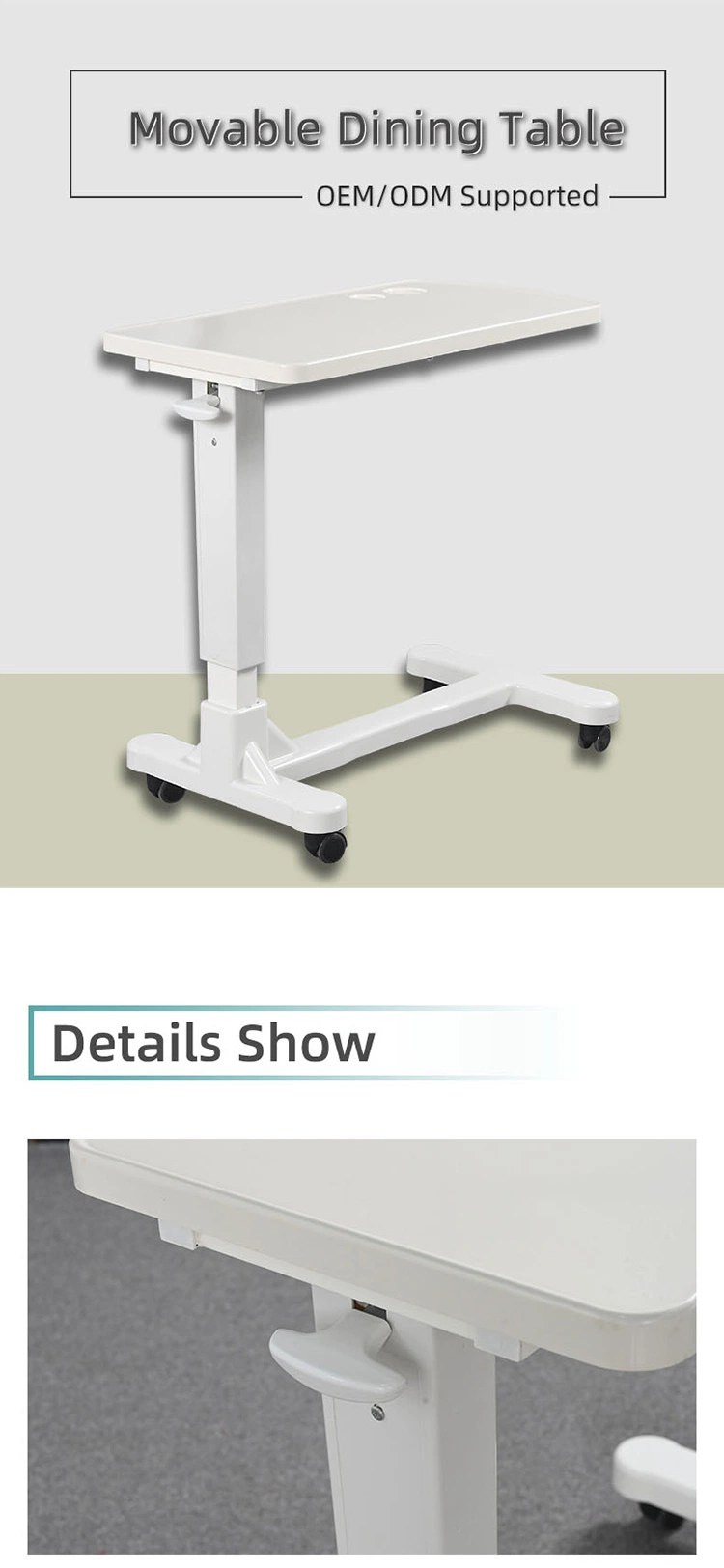 High Quality Movable ABS Height Adjustable Folding Patient Hospital Overbed Table