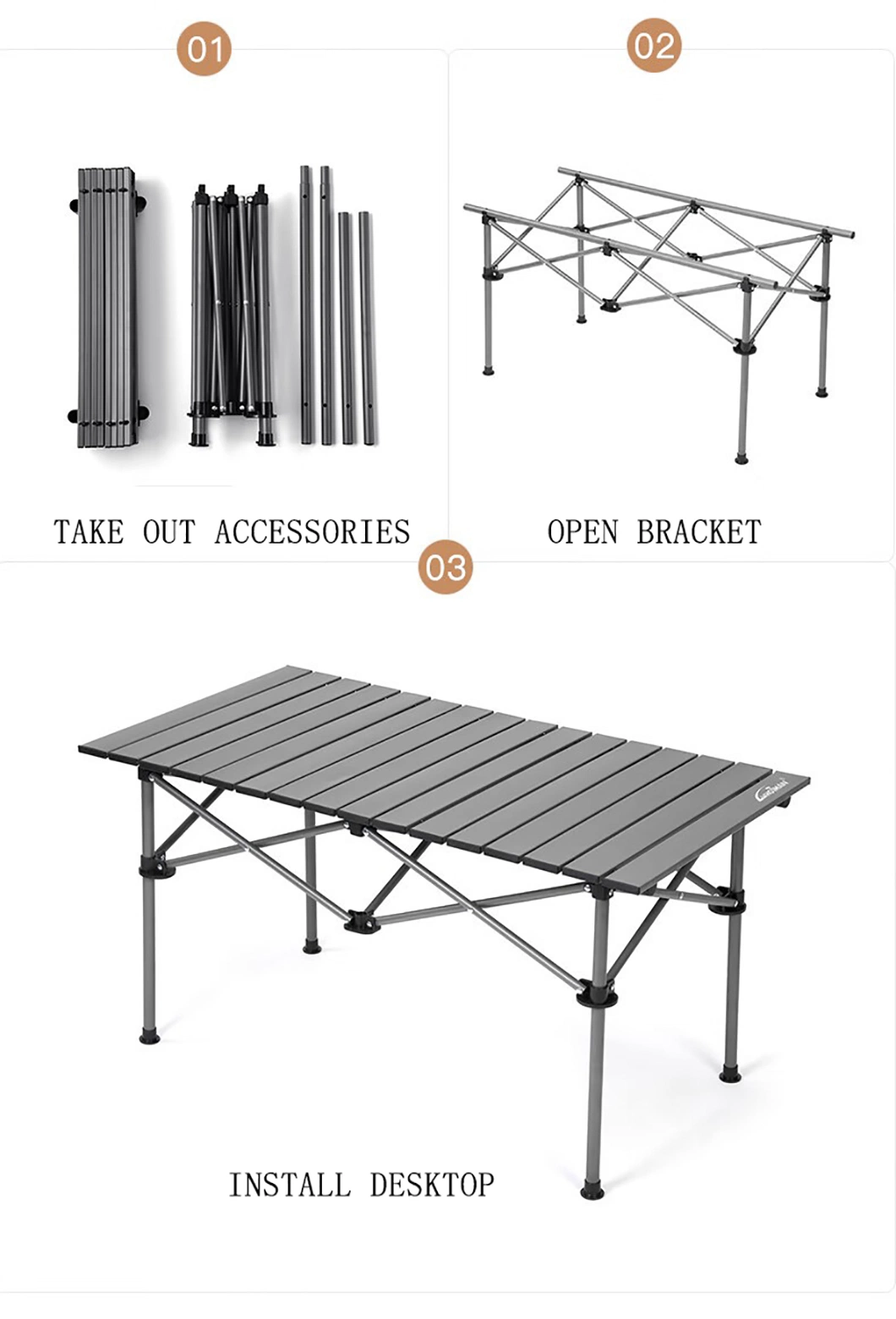 Customizable and Adjustable Height Portable Camping Equipment, BBQ, Lightweight Aluminum Alloy Folding Outdoor Table