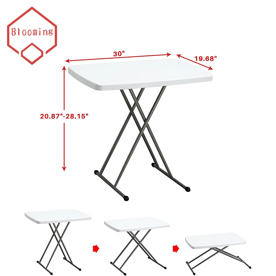 White Small Space Personal Portable Adjustable Height Folding Plastic TV Tray Table