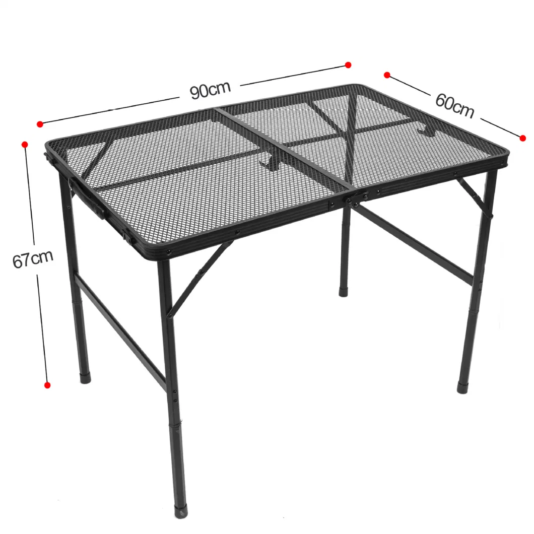 Outdoor Anti-Scalding Height Adjustable Aluminum Frame Camping BBQ Folding Grill Steel Mesh Camp Table