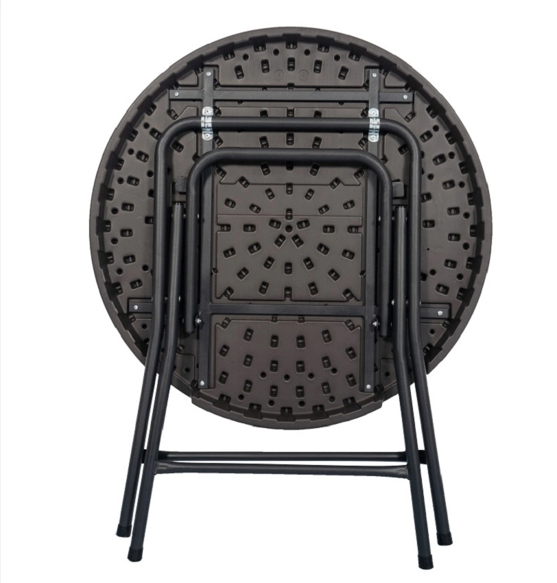 80cm Bistro Patio Garden Black Wood Grain Plastic Folding Round Cocktail Table