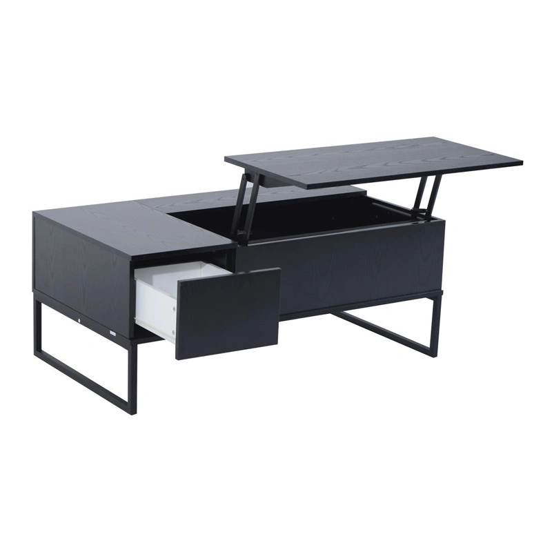 Black Color Fold-Able Wooden Coffee Table with One-Drawer