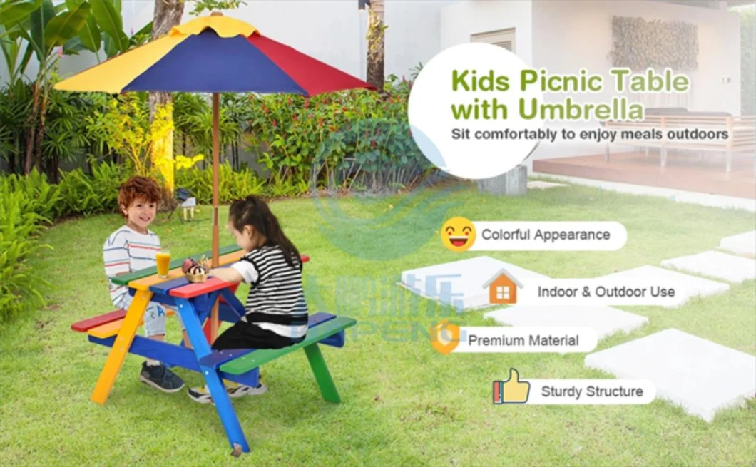 Beach Accessories 4 Seats Wooden Folding Kids Picnic Table and Chair Set