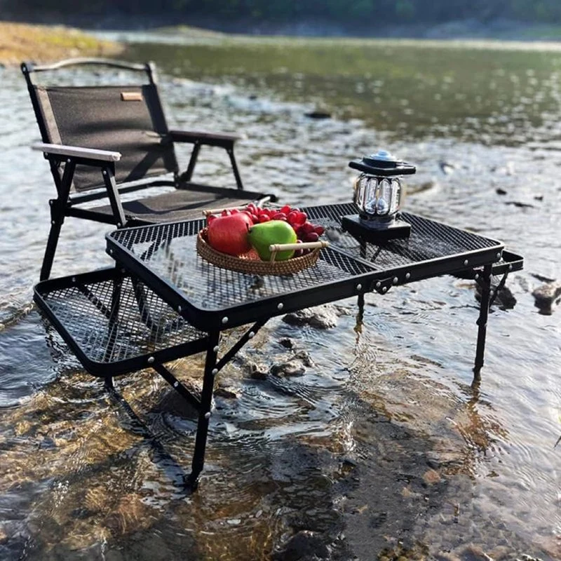 Outdoor Table Folding Grill Table Portable Camping Table with 2 Wing Panels