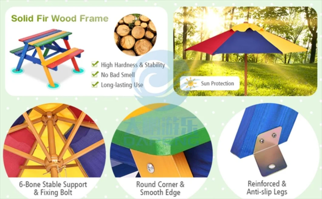 Beach Accessories 4 Seats Wooden Folding Kids Picnic Table and Chair Set