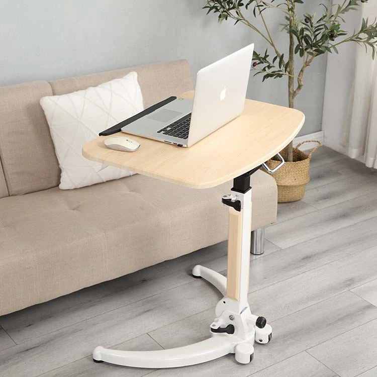 OEM Adjustable Height Folding Patient Overbed Dining Table with Wooden Firm and Stable Base