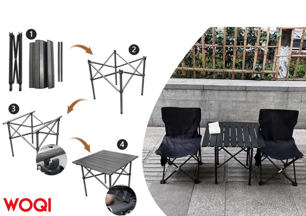 Woqi Folding Camping Table 4 Chair Set, Lightweight Folding Portable Table Strap