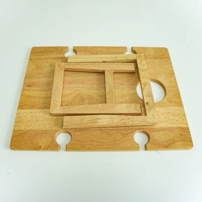 Legno vino picnic tavolo da pranzo Campeggio esterno pieghevole tavolo in legno con Portasnack per bicchieri da vino