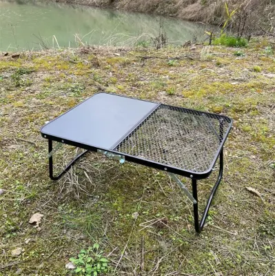 Tavolo da campeggio pieghevole con rete da tavolo, tavolo regolabile in alluminio con griglia portatile con maniglia per il trasporto per esterni, picnic