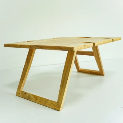 Legno vino picnic tavolo da pranzo Campeggio esterno pieghevole tavolo in legno con Portasnack per bicchieri da vino