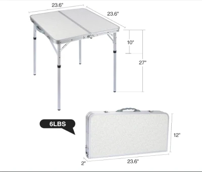  Tavolino pieghevole/pieghevole di 2 piedi, tavolo da campeggio portatile in alluminio altezza regolabile peso leggero per picnic Beach esterno interno, bianco 24 X 24 pollici