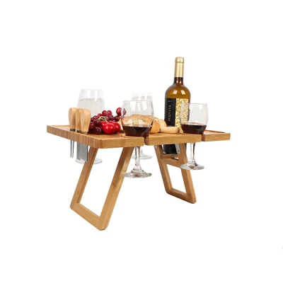  Aveco 23cm altezza rettangolare Bamboo portatile vino tavolo picnic esterno Con set di coltelli in acciaio inox