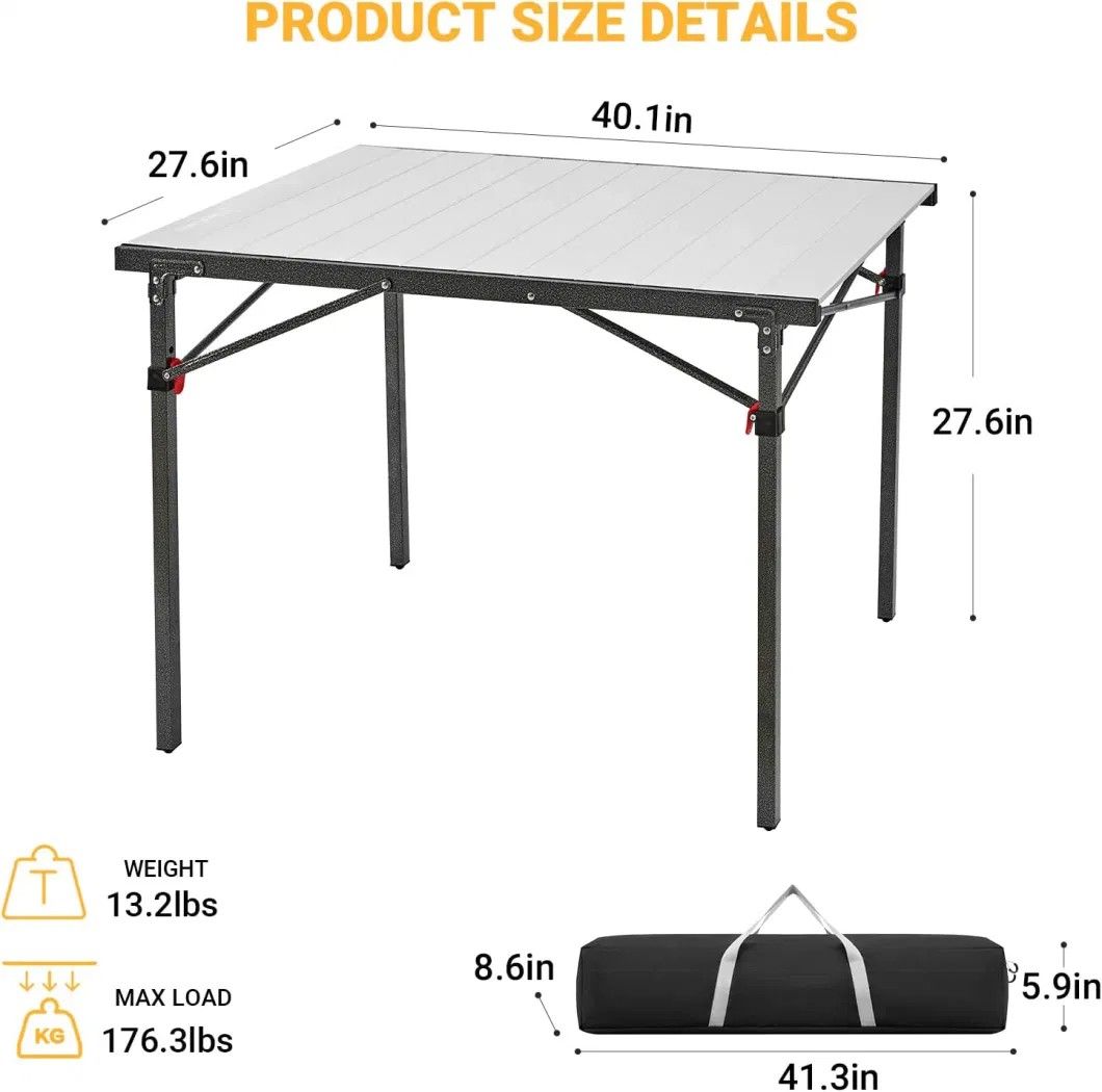 Woqi Camping Table with Adjustable Feet, Aluminum Folding Table