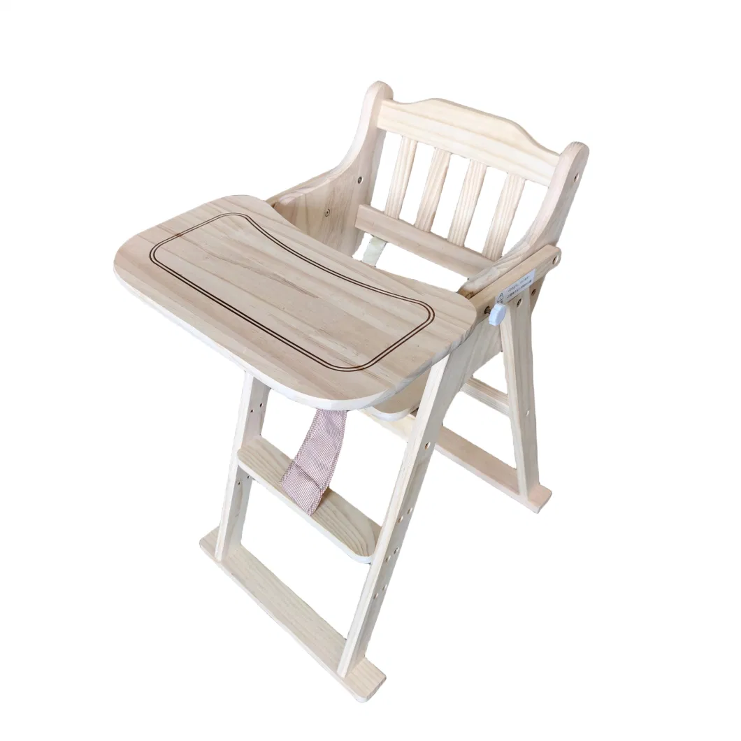 Pine Wooden Easy Fold Children Baby Dining Table Chair with Adjustable Tray