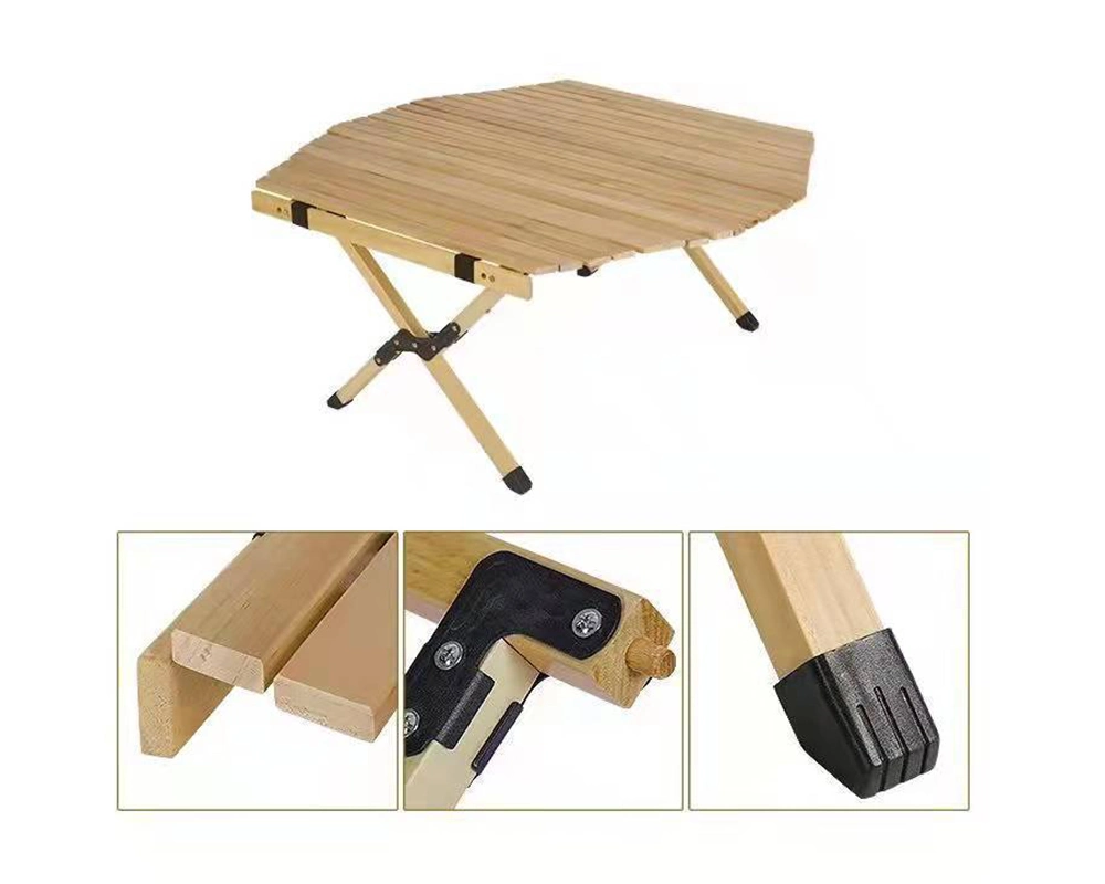 Aveco Solid Wood Stable Rolling Folding Octagonal Egg Roll Outdoor Picnic Table Bench Portable Household