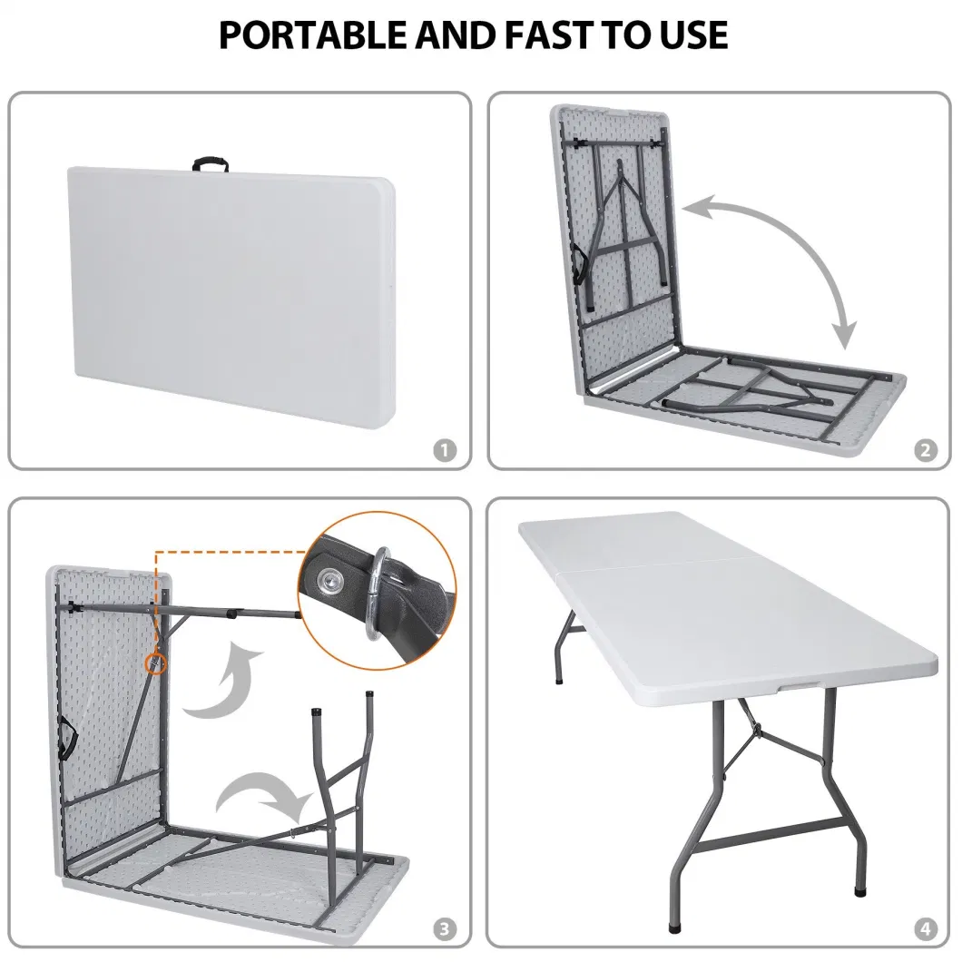 Wholesale 6FT Camping Dining Outdoor Plastic Rectangular White Folding Table