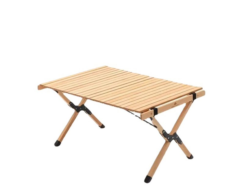 Aveco Solid Wood Stable Rolling Folding Rectangle Egg Roll Outdoor Picnic Table Bench Portable Household
