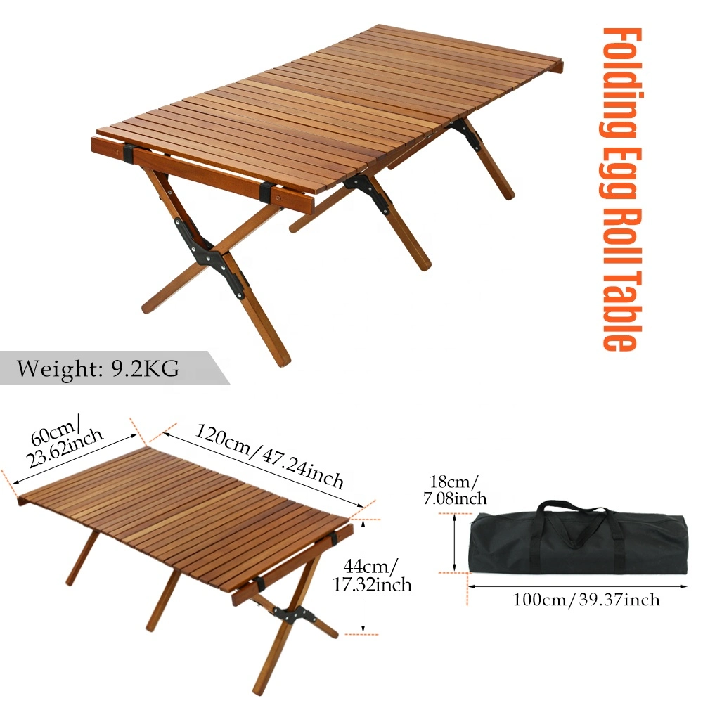 Outdoor Portable Wooden Table Folding Picnic Table Camping Wood Egg Roll Table