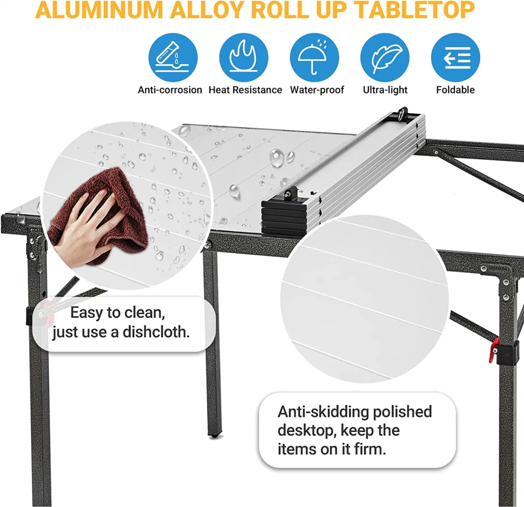 Woqi Camping Table with Adjustable Feet, Aluminum Folding Table