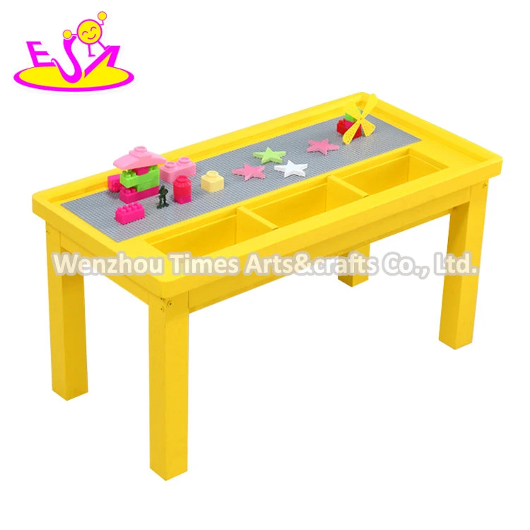 Customize Children Wooden DIY Building Blocks Toy Table with Storage W08g291