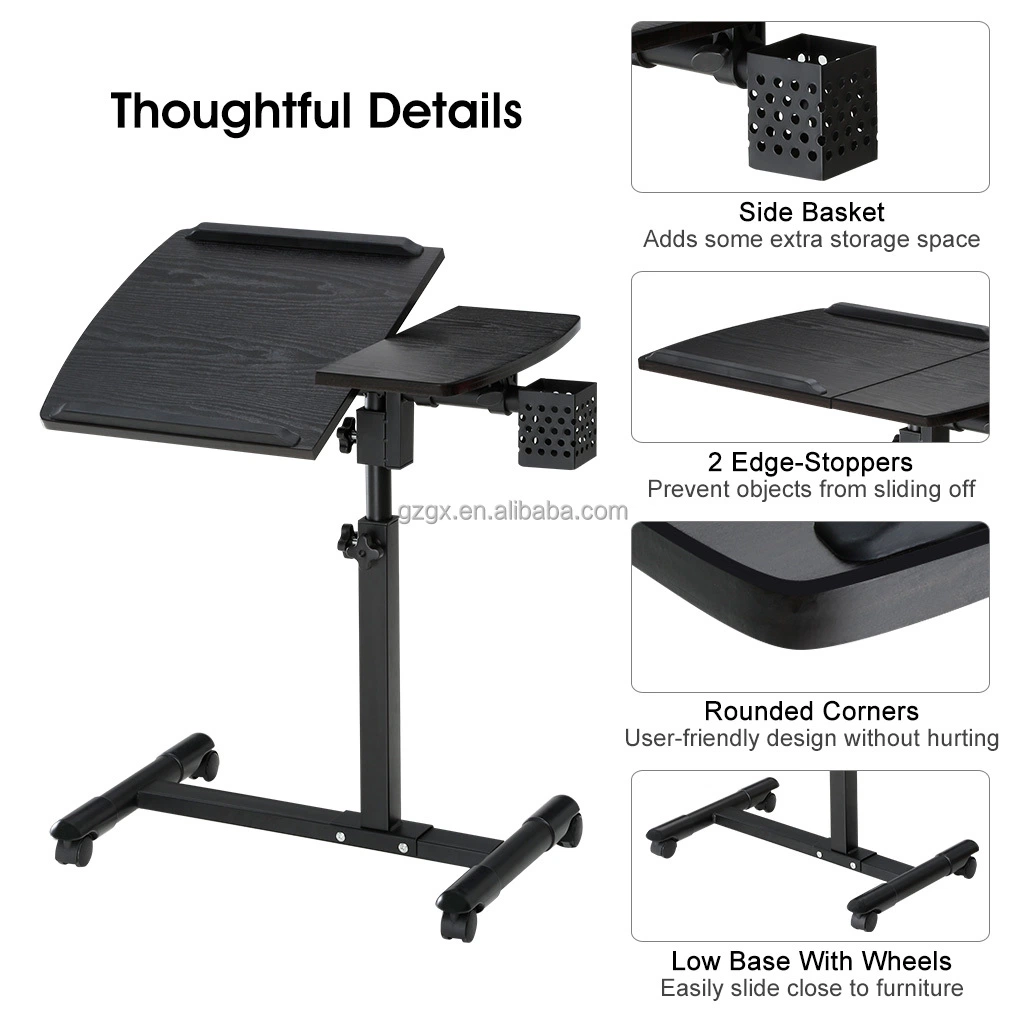 Table Study Computer Desks Adjustable Laptop Table Bed Side Rolling Folding