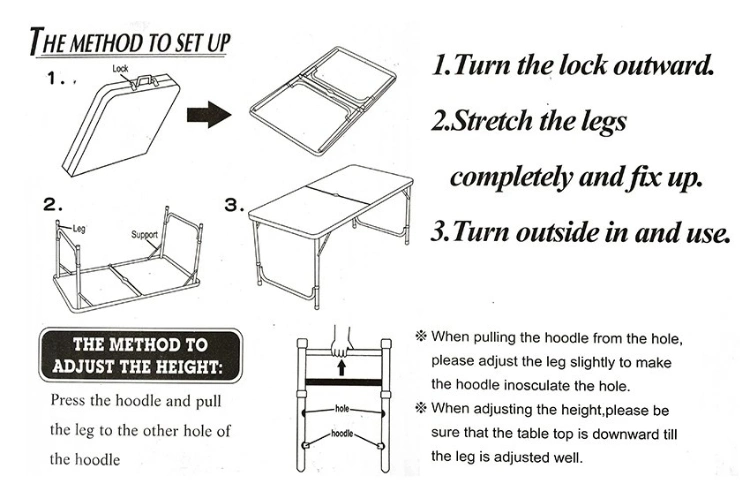 Outdoor Height Adjustable Folding Table with 4 Folding Chairs, Portable Camping Picnic Party Dining Table