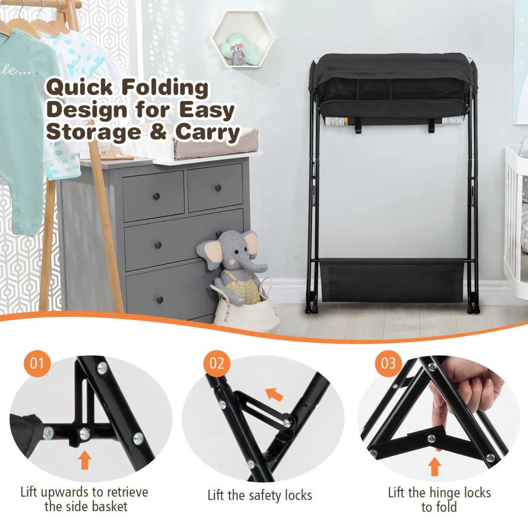 Folding Diaper Station Nursery Organizer Dark Gray Baby Changing Table