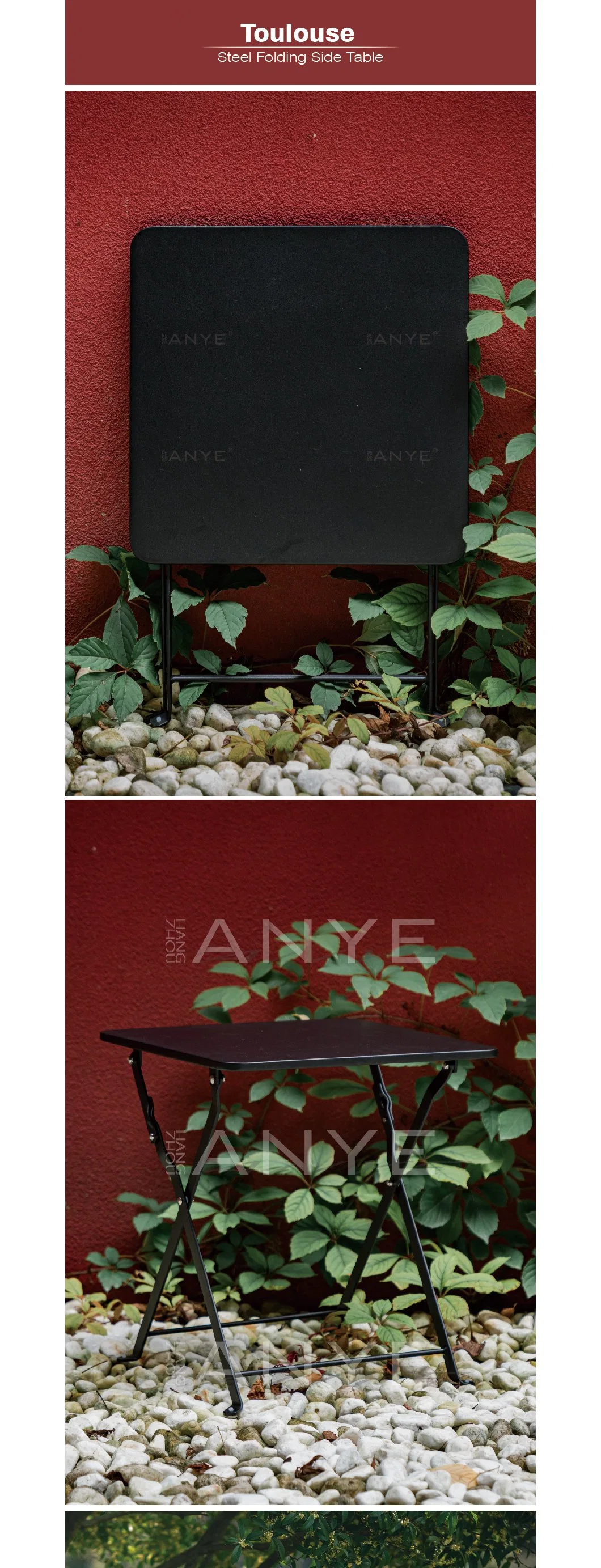 Black Small Metal Furniture Maintenance Free Lightweight Portable Folding Garden Side Table