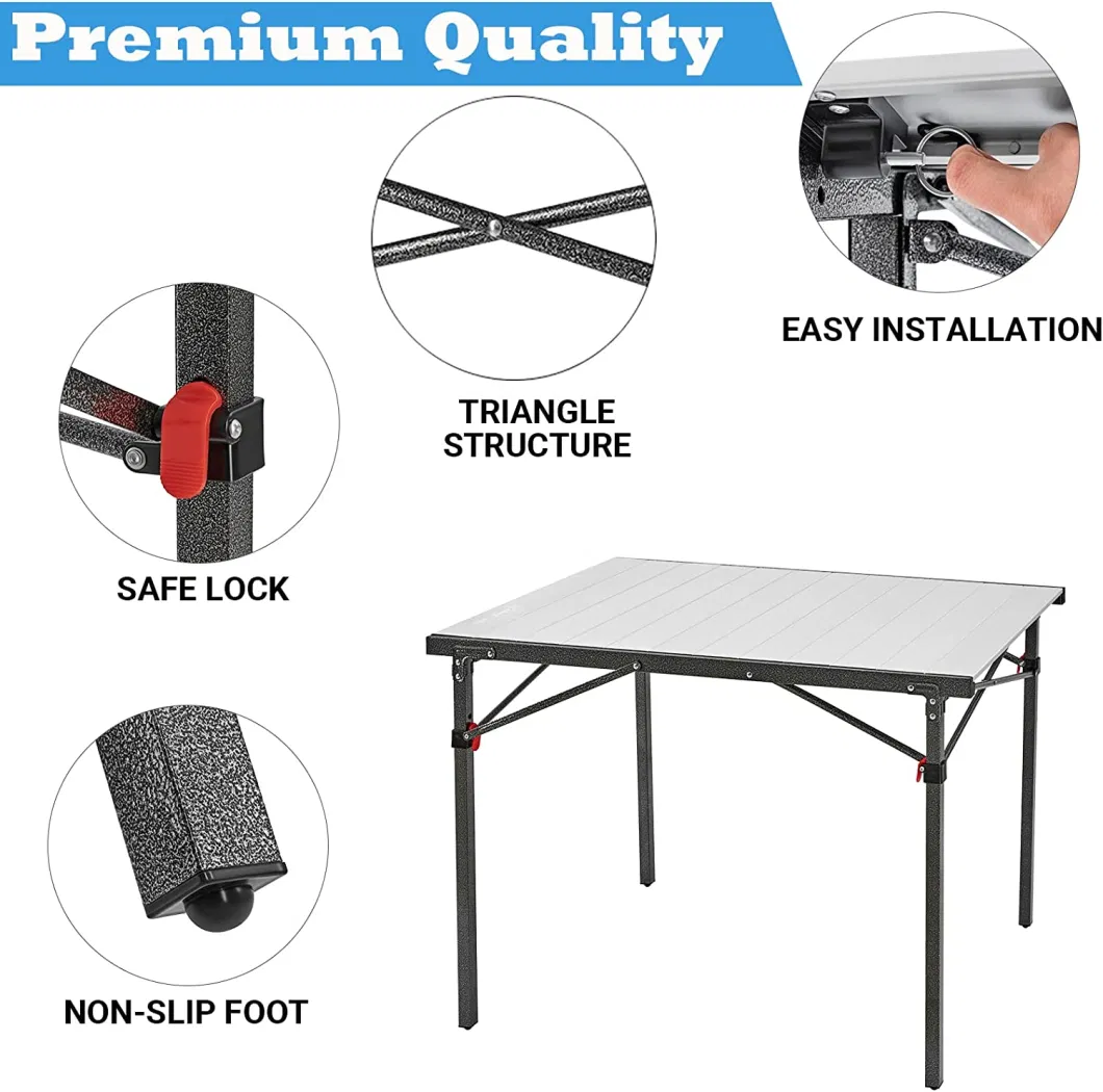 Woqi Camping Table with Adjustable Feet, Aluminum Folding Table