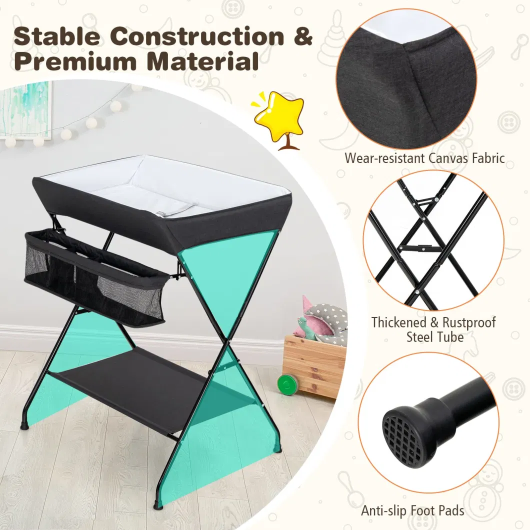 Folding Diaper Station Nursery Organizer Dark Gray Baby Changing Table