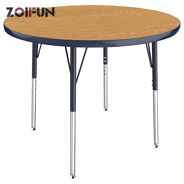 Zoifun 2022 New Children School Classroom Furniture Student Three Legs Wood HPL Laminate Activity Round Study Table Chair Set