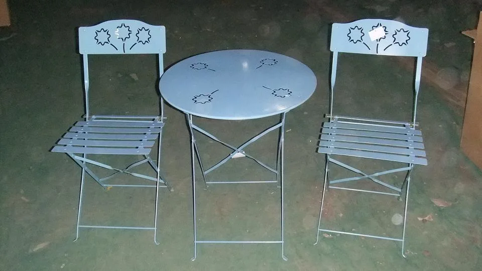 3 Piece Bistro Set Folding Chair with Round Folding Table