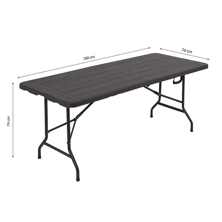 6 FT 180cm Portable Dining Outdoor Plastic Woodgrain Brown Long Folding Table