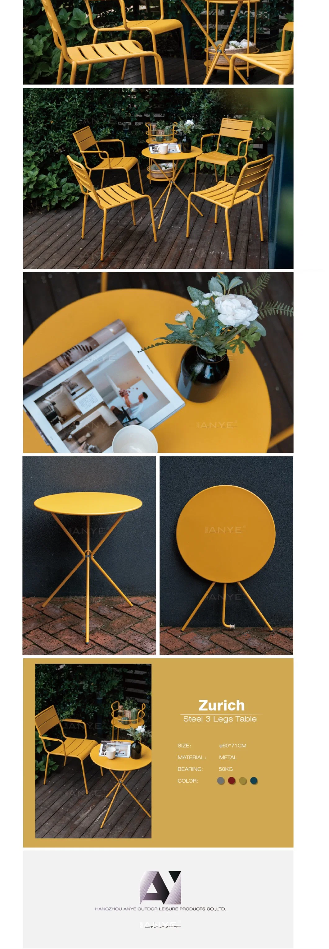 Indoor Small Kitchen Furniture Metal Yellow Folded Round Coffee Table Dining Furntiure